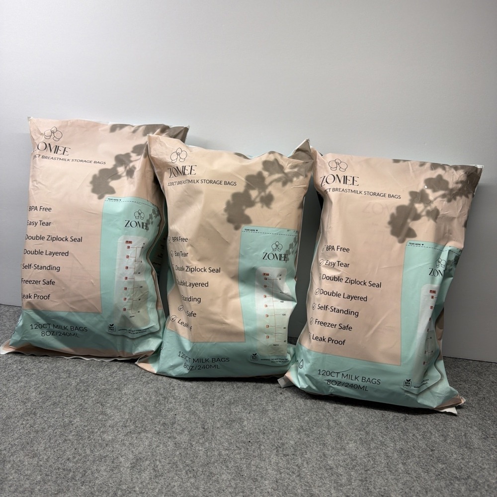 Zomee 360 Count Double Zip Breast Milk Storage Bags 8oz 240mL Freezer Safe.